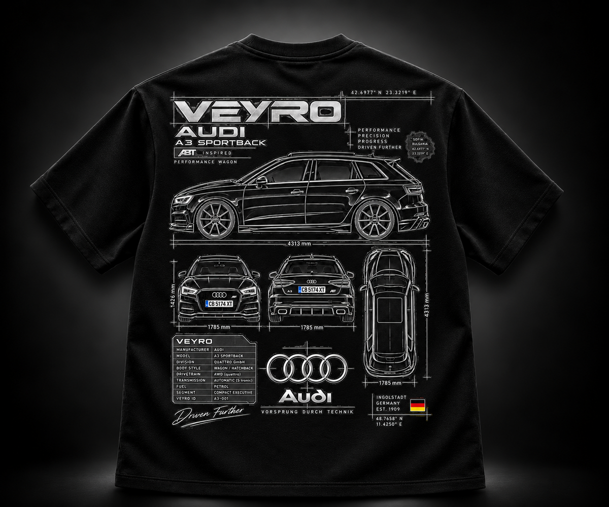 Blueprint тениска с персонализиран автомобил VEYRO – пример 2